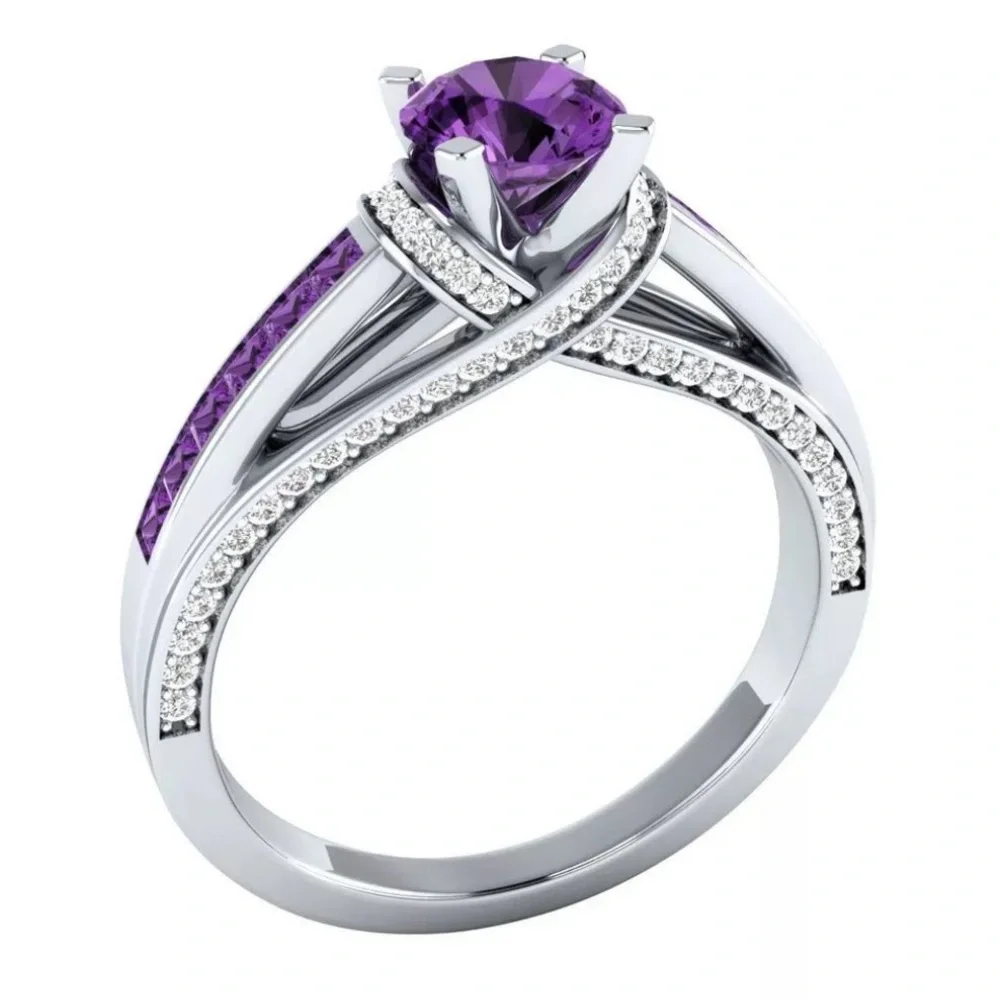 Beautiful New Sterling Silver Amethyst White Sapphires Ring